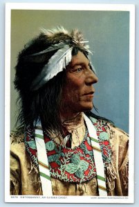 Native American Postcard Obtossaway An Ojibwa Chief Portrait Phostint c1910's