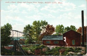 Miles City MT Power House and Tongue River Bridge 1910's Postcard G94