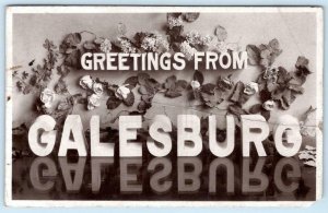1909 RPPC GREETINGS FROM GALESBURG ILLINOIS ANTIQUE REAL PHOTO POSTCARD CREASED 