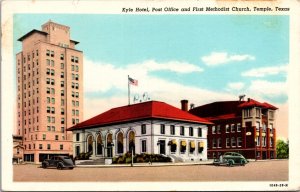 Linen PC Kyle Hotel, Post Office and First Methodist Church in Temple, Texas