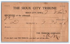 Sioux City Iowa IA Dickens IA Postal Card The Sioux City Tribune 1913 PMC