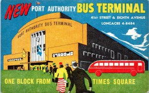 1950 New Port Authority Bus Terminal Station Depot NYC Postcard HC