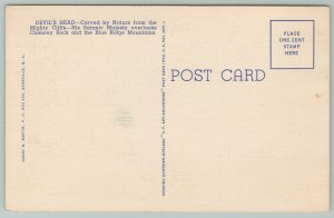 Chimney Rock Section North Carolina~Devil's Head~1940s Linen Postcard