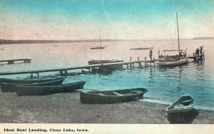 Vintage Postcard 1910's Ideal Boat Landing Ships Pier Harbor Clear Lake Iowa IA