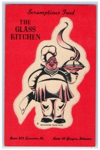 c1950's Chef Serving Scrumptious Food The Glass Kitchen Lancaster PA Postcard 