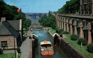 Canada Rideau Canal Locks Interprovincial Bridge Ottawa Chrome Postcard 08.68