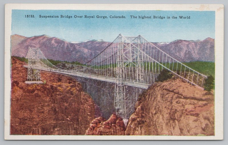 Royal Gorge Colorado~View Above & Suspension Bridge~Vintage Postcard 