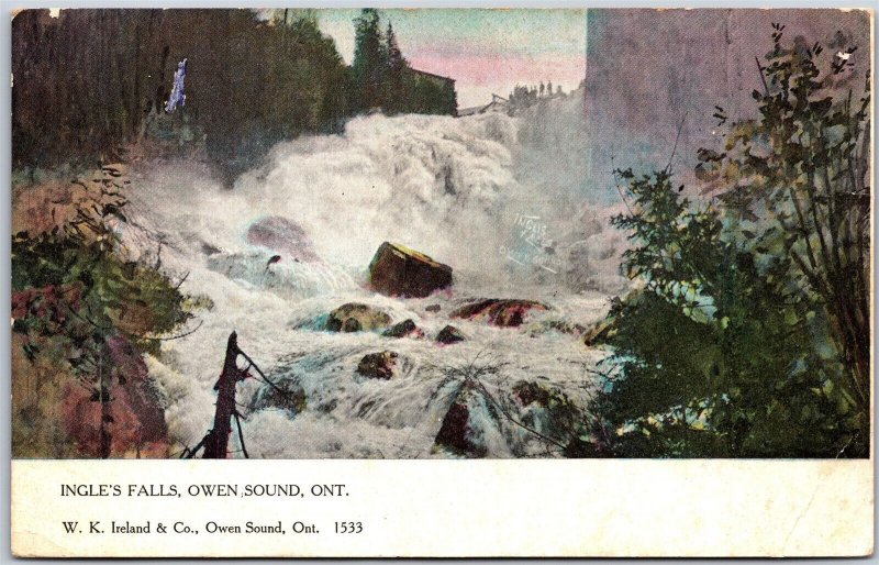 Postcard Owen Sound Ontario c1905 Inglis Falls Split Ring Cancel Kilsyth *as is*