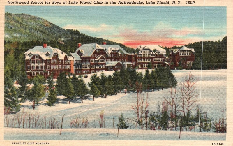 Vintage Postcard Northwod School for Boys Lake Palcid Club Adirondacks New York