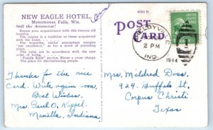 MENOMONEE FALLS, WI Wisconsin ~ Roadside NEW EAGLE HOTEL 1944  Postcard