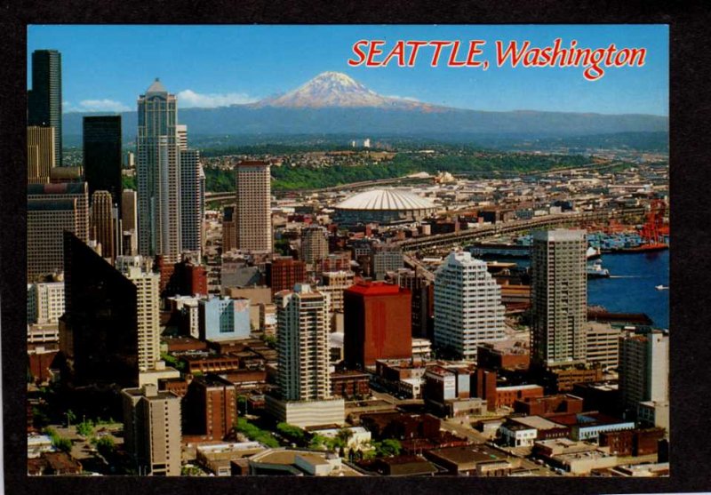 WA Skyline Seattle Washington State Elliott Bay Mt Rainier Postcard