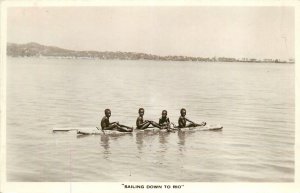 Postcard RPPC 1930s Rio Brazil  four Children canoe FR24-316