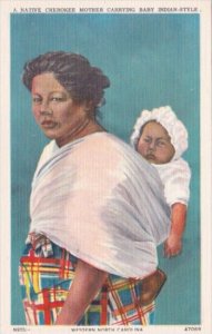 Native Cherokee Indian Mother Carrying Baby Indian Style Western North Craolina