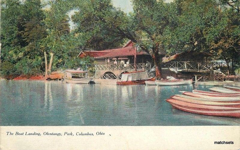1930 Columbus Ohio Boat Landing Olenlangy Park boats postcard 1975