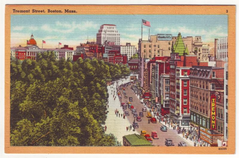 P579 JLs 1930-45 linen unused old cars people tremont sign, boston mass