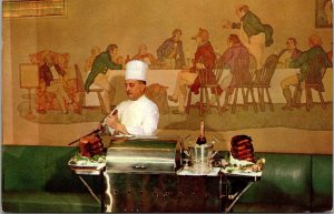 Chef Carving Roast, Pickwick Lounge Sheraton-Kimball Springfield MA Postcard S43