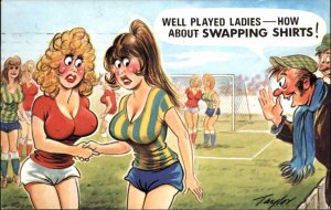 A/s Taylor Sexy Women Soccer Players Risque Humor Vintage Postcard