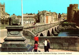 The Treaty Stone & King John's Castle Limerick Ireland 1960s Litho Postcard