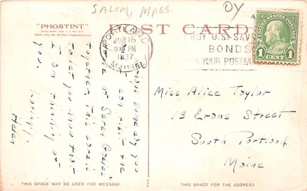 Phoebe Arriving at the Seven Gables Salem, Massachusetts Postcard