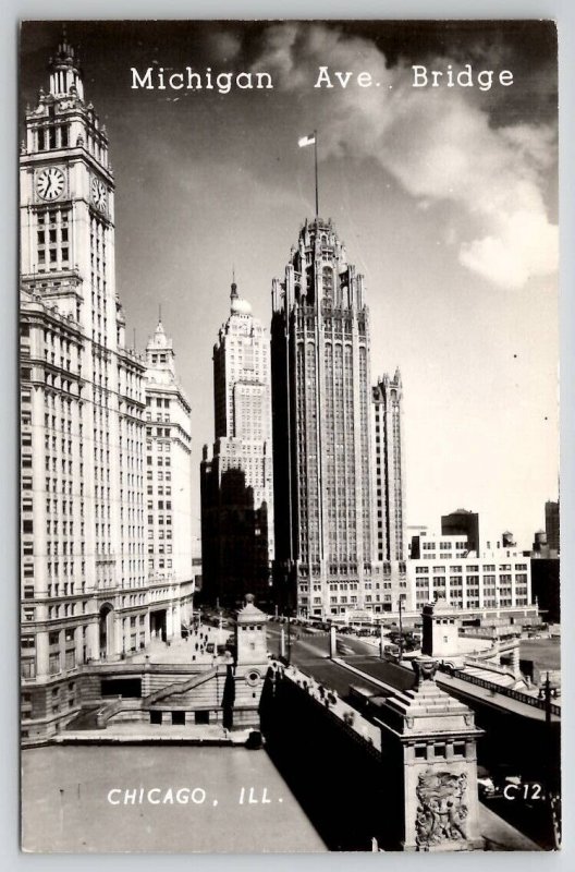 Chicago IL Michigan Ave Bridge Illinois RPPC Real Photo Postcard V27