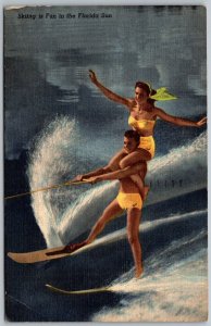Saint Petersburg Florida 19575 Postcard Tandem Water Skiers Cypress Gardens