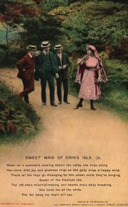 Vintage Postcard 1918 Sweet Maid of Erin's Isle Three Men and Beautiful Lady