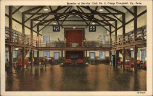 WWII Camp Campbell Kentucky Tennessee Service Club Interior Linen Postcard