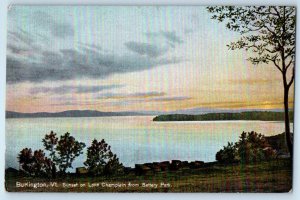 1908 Burlington Vermont VT Vintage Postcard Sunset Lake Champlain Battery Park