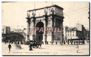 Old Postcard Marseille Place D & # 39Aix And I & # 39Arc De Triomphe