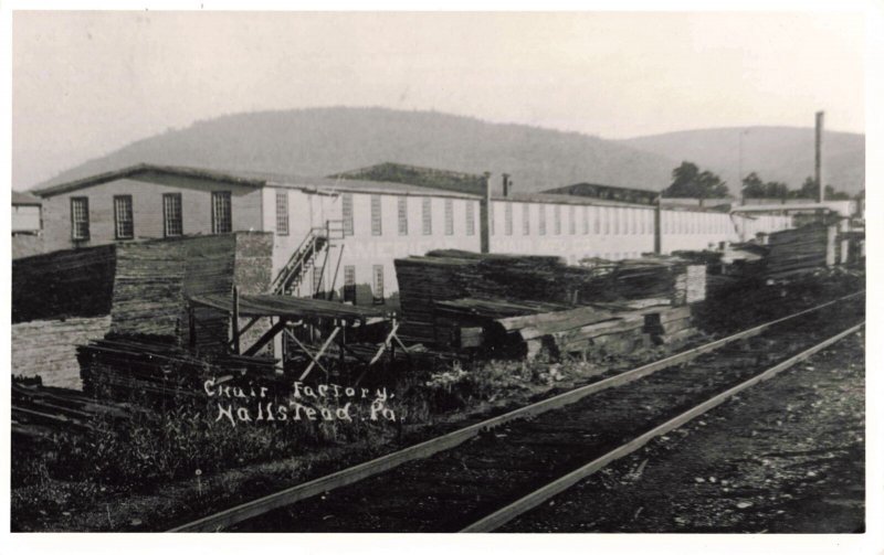 circa 1918 RPPC Railroad Tracks at Chair Factory Hallstead Pa. Postcard 2T6-247 