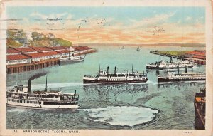 TACOMA WASHINGTON~HARBOR SCENE-STEAMER SHIPS~1926 POSTCARD