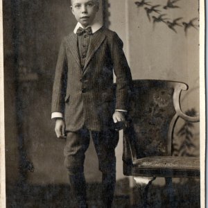 c1910s Handsome Young Man RPPC Kid Boy in Classy Fancy Fashion Suit Bow Tie A173