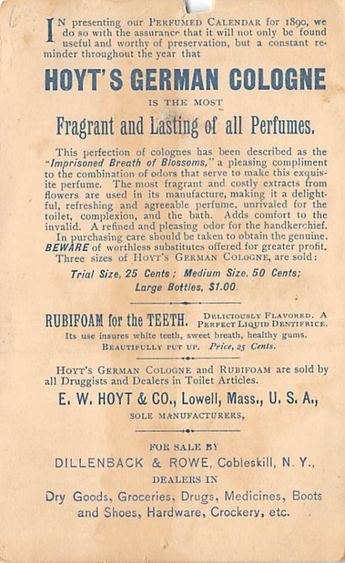 EW Hoyt & Co, 1890, Tradecard, Non Postcard Lowell, Massachusetts, USA Unused...