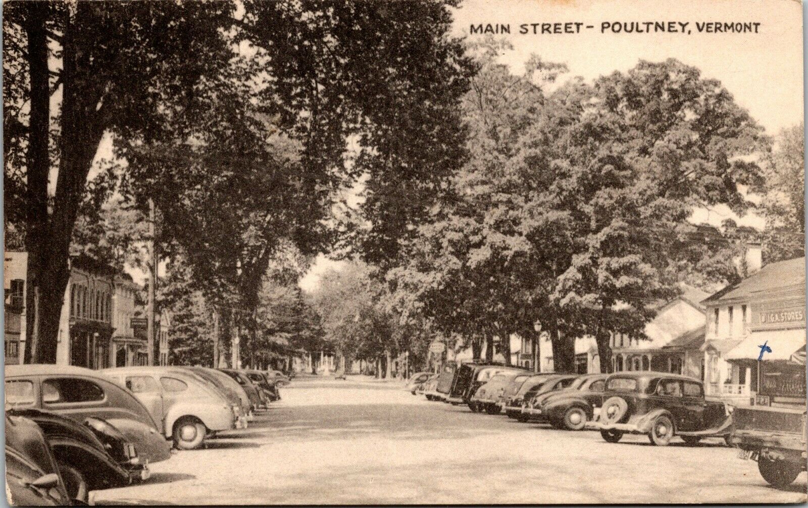 Vtg Poultney Vermont VT Main Street View Old Cars 1950s Postcard