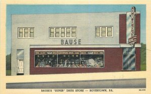 1940s Boyertown Pennsylvania Bause Super Drug Store Linen Postcard