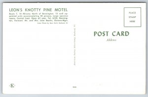 Roadside~Bennington Vermont~Leons Knotty Pine Motel~Day Scene~1950s Postcard