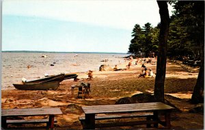 Vtg 1960s Simpsons Beach East Sebago Lake Maine ME Chrome Postcard