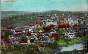 Postcard MD Oakland Bird's Eye View of the Town Large Houses Church 1912 K57