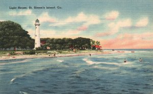 Vintage Postcard 1930's Government Light House St. Simon's Island Georgia GA