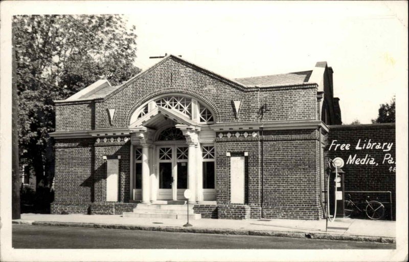 Media Pennsylvania PA Free Library Real Photo Vintage Postcard