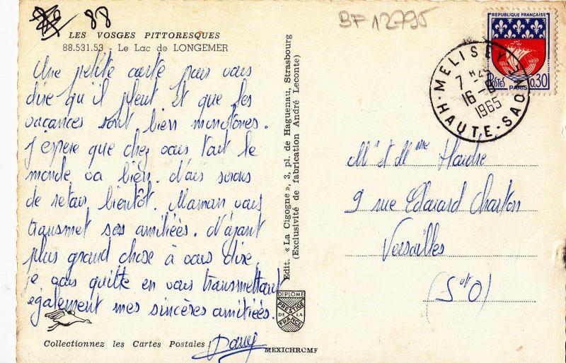 BF12795 le lac de longemer france  front/back image 