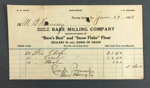 1923 Bare Milling Co Roaring Sprin PA Snow Flake Flour Grain Farming Receipt 