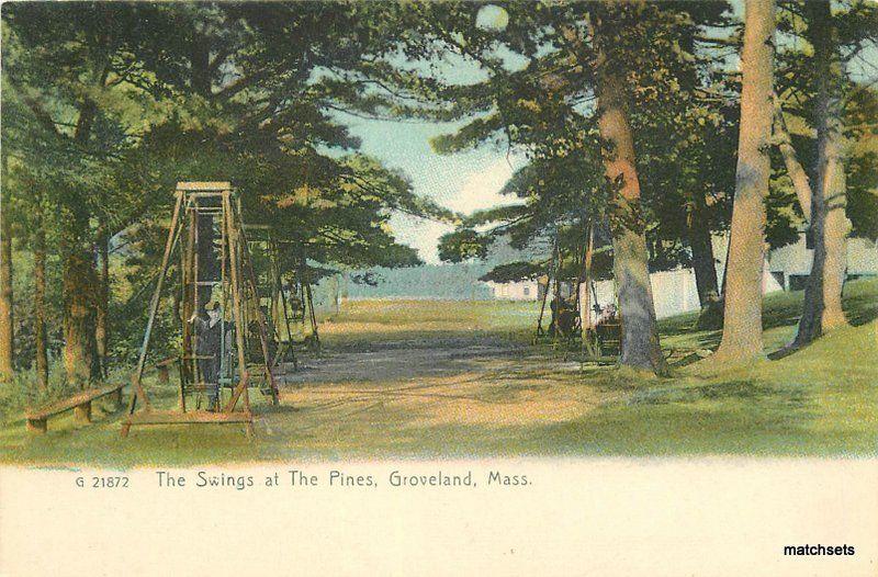 c-1905 Children's Playground Swings Groveland Massachusetts Rotograph 10698