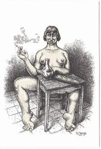 R. Crumb Nude with Baguette Risque Cartoon Postcard