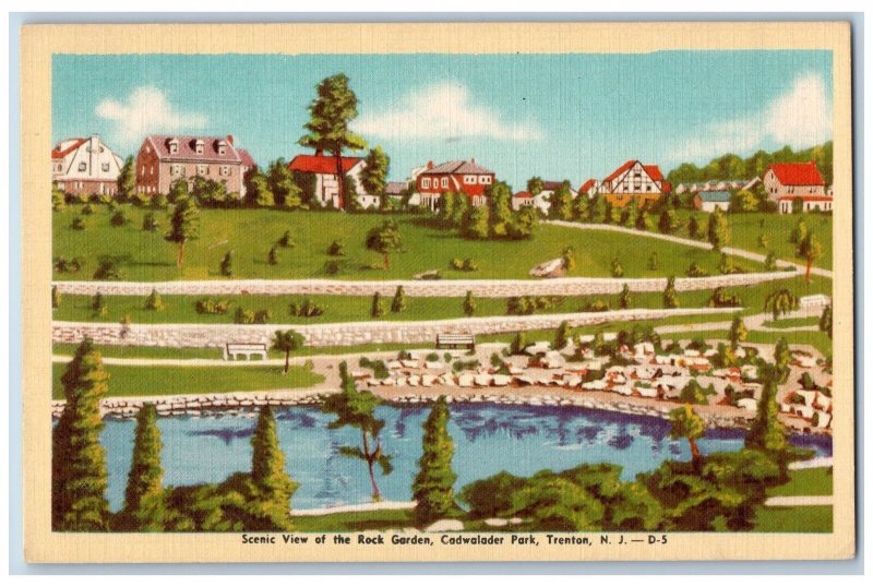 Trenton New Jersey NJ Postcard Scenic View Of Rock Garden Cadwalader Park c1940s