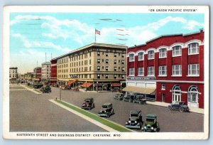 1934 Business District Union Pacific System Building Cheyenne Wyoming Postcard