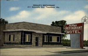 Tuscaloosa Alabama AL Phillip's Restaurant and Motel Vintage Postcard