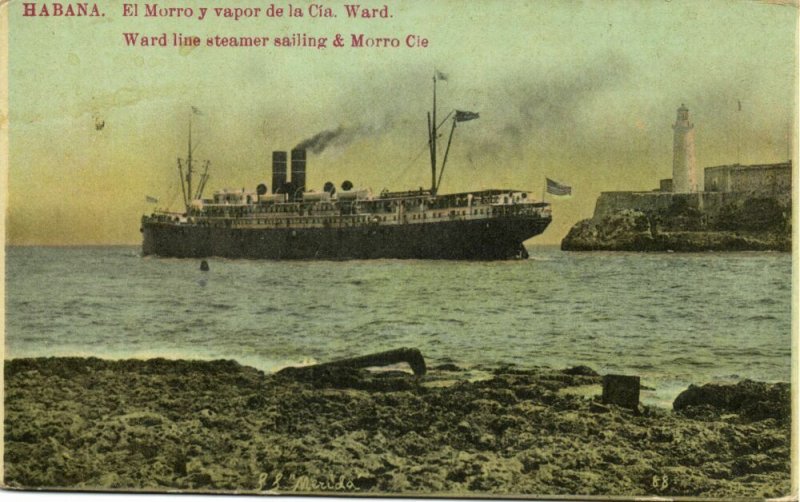 cuba, HAVANA HABANA, Ward Line Steamer Sailing, Morro Lighthouse (1912) 