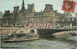 Postcard Old Paris Hotel de Ville Boat