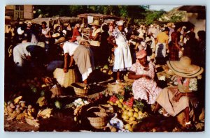 Jamaica Postcard Fruit Vendors at Market Scene c1950's Posted Vintage